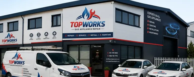 Topworks Gas Appliance Experts service centre and gas appliance repair vehicles in South Africa