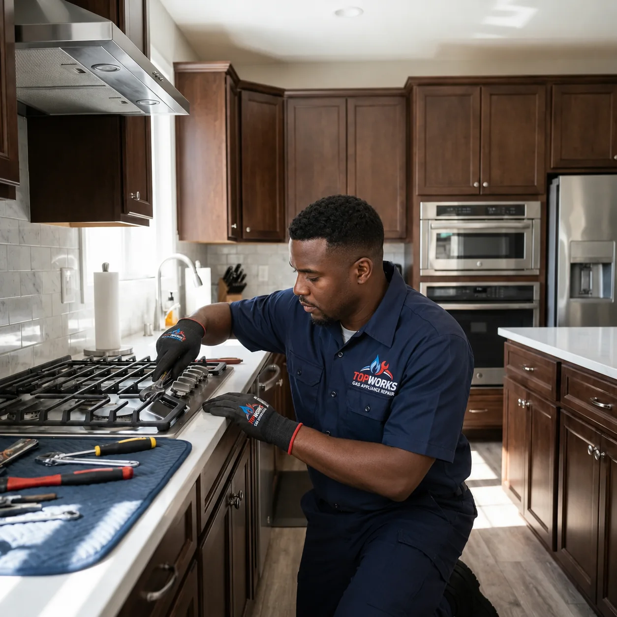 Topworks gas stove and oven technician serving Midstream